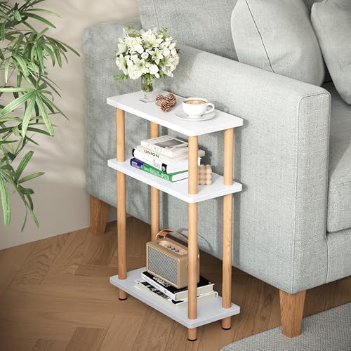 Apicizon Small Narrow Side Table, 3-Tier End Table, White Natural by APICIZON