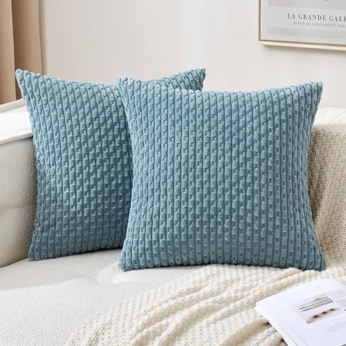 MIULEE Decorative Throw Pillow Covers 18x18 Blue Grey Textured Corduroy - Image 7