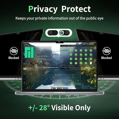 Privacy Screen for MacBook Pro 16 Inch(2024, 2023, 2022, 2021, M4-M1, Pro, Max), Anti Blue Light Glare Filter Removable Computer Protector, Bubble-Free Monitor Shield Laptop Film With Camera Cover - Image 2