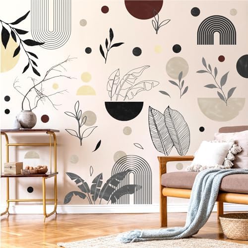 Boho Abstract Art Wall Stickers Geometric Leaves Wall Decals Peel and Stick | Mid-century arch leaf decal, removable, self adhesive, vinyl wall art mural, for living room bedroom office home decorations - Image 3