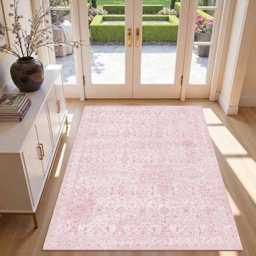 Rugxara Pink 3x5 Rug for Entryway Girls Nursery Bedroom Washable Area Rugs by Rugxara