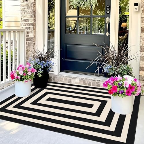 3x5 Modern Entry Rug - Small Washable Indoor Outdoor Mats for Front Door Non-Slip Porch Rug Black White Geometric Striped Throw Rugs for Living Room Bedroom Entryway Kitchen Office Porch Decor - Image 3