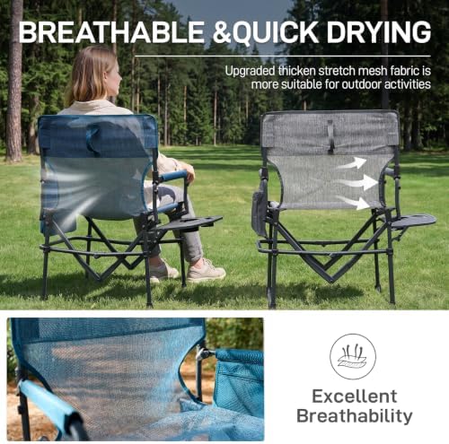 EVER ADVANCED Camping Directors' Chair with Side Table, Portable Folding with Compact Size, Breathable & Quick Dry Design Heavy Duty Lawn Chair with Pocket, 400lbs, Elastic Mesh, Blue - Image 4