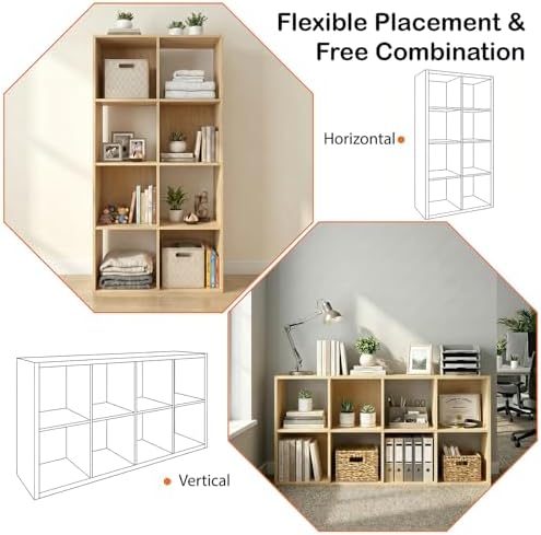 WannabeMyself【Sturdy Build&Easy Assembly】8 Cube Storage Organizer with Anti-Tipping Kits,Reversible Open Back Book Shelf, Bookcase for Living Room,Bedroom,Entrance Hall,Office,24.1×11.4×47.7,Oak Color - Image 4