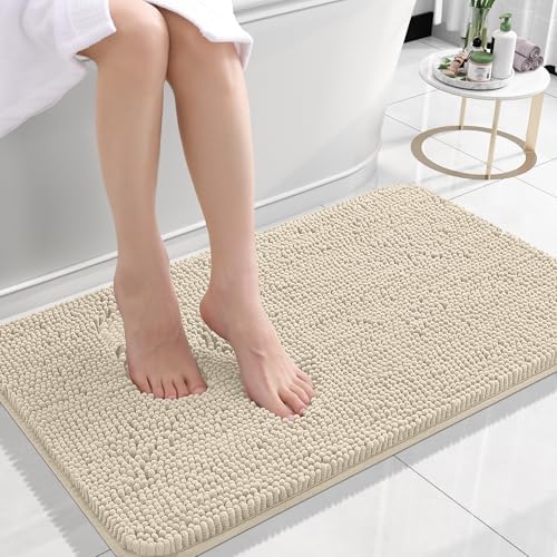 OLANLY Small Bathroom Rugs 24x16, Extra Soft Absorbent Chenille Bath Rugs, Rubber Backing Quick Dry, Machine Washable Bath Mats for Bathroom Floor, Tub and Shower, Home Decor Accessories, Sand by OLANLY