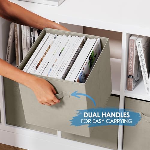 Set of 8 Foldable Fabric Storage Cube Bins | Collapsible Cloth Organizer Baskets Containers | Folding Nursery Closet Drawer | Features Dual Handles | More Beautiful Colors Available (Beige) - Image 4