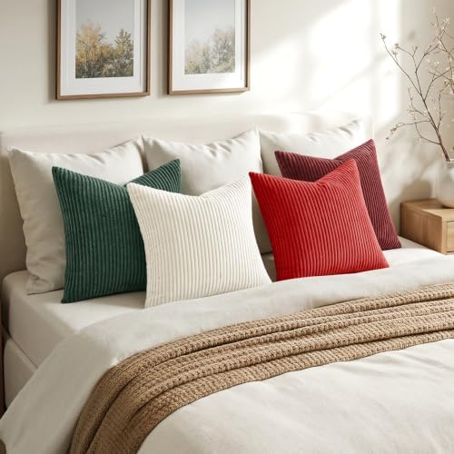 MIULEE Corduroy Decorative Throw Pillow Covers Christmas Red White 18x18 - Image 7