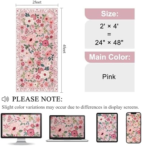 DUKINO 2x4 Entryway Rug, Floral Washable Kitchen Rugs Non Slip, Pink - Image 2