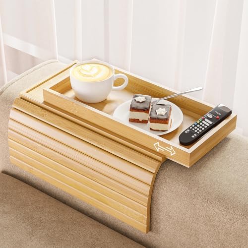 Bestjing 2 in 1 Bamboo Sofa Armrest Tray Table for Couch by Bestjing