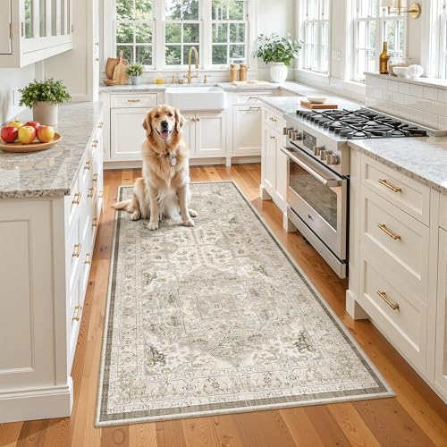 Madane Washable Runner Rug 3x6 Runners for Hallways Non Slip, Ivory/Brown - Image 3