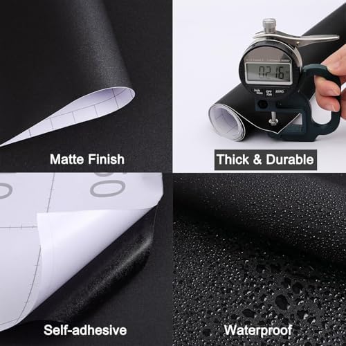 15.7" x 787" Black Wallpaper Matte Black Contact Paper Self Adhesive Peel and Stick Wallpaper Removable Vinyl Film Decorative for Desk Wallcovering Furniture Countertop Cabinet - Image 2