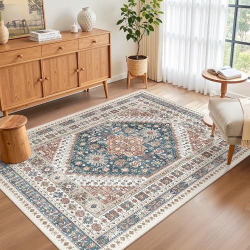 Madane Area Rug 3x5, Washable Vintage Entry Rugs for Bedroom, Navy Blue - Image 3