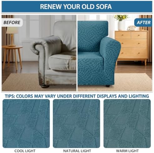 ZNSAYOTX 1 Piece Stretch Chair Cover with Arms (34"-44"), New Plaid Armchair Cover with Elastic Band for Living Room, Ultimate Soft Cozy Washable Chair Slipcover Form Fit Protector, Teal - Image 5