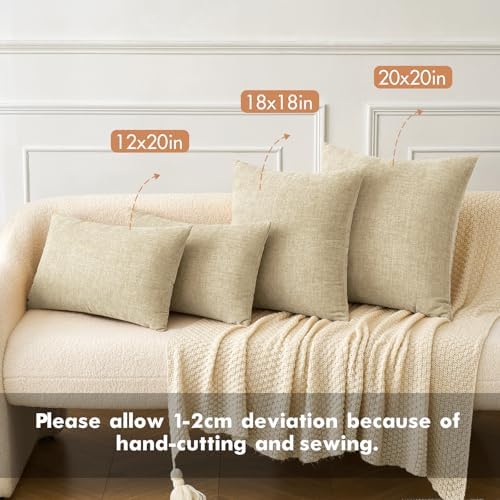 MIULEE Soft Chenille Throw Pillow Covers Beige 18x18 Inch Pack of 2 - Image 4