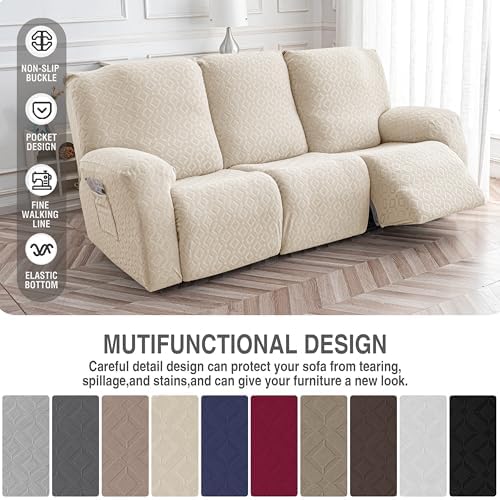 Gennia Waterproof Recliner Sofa Cover,3 Seat Couch Cover,Beige - Image 5