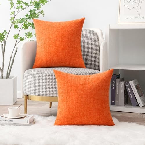 MIULEE Chenille Fall Throw Pillow Covers Bright Orange 18x18 Pack of 2 - Image 6