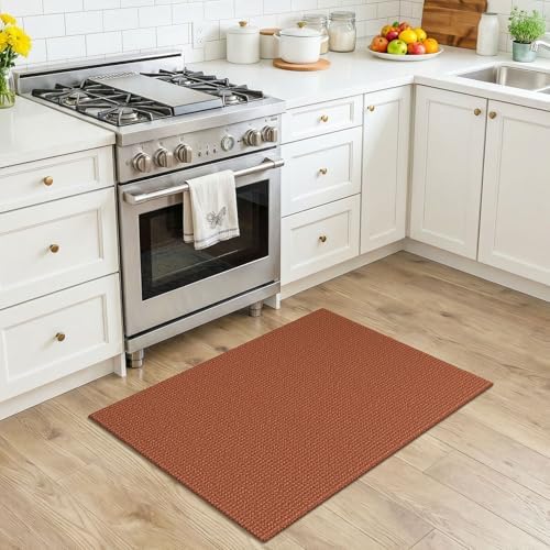 KOZYFLY Indoor Door Mat 2x3 ft Small Area Rugs Washable Front Door Mat Non Slip Rubber Backed Entryway Rug Cotton Entrance Doormat for Front Porch Kitchen Bedroom, Burnt Orange/Tan - Image 3