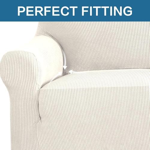 H.VERSAILTEX Stretch Couch Covers for Sofa 1 Piece Slipcovers for Couches and Sofas 3 Seater Couch Cover Feature Thick Checked Jacquard Fabric with Elastic Bottom(Large Sofa 90"-100" Wide, Ivory) - Image 5