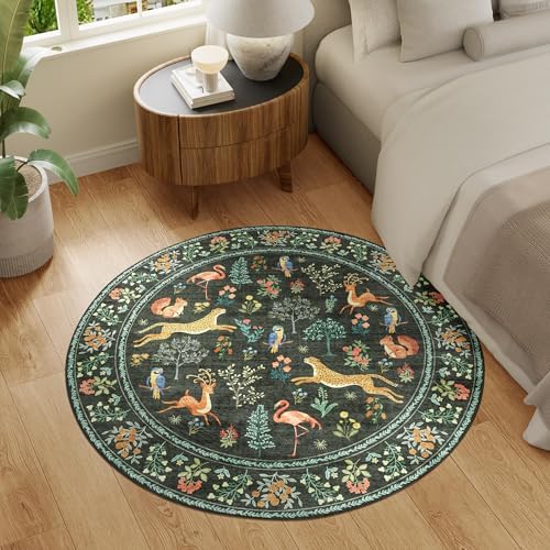 DUKINO 4ft Round Rug, Washable Animal Small Round Area Rug Non Slip, Black - Image 6