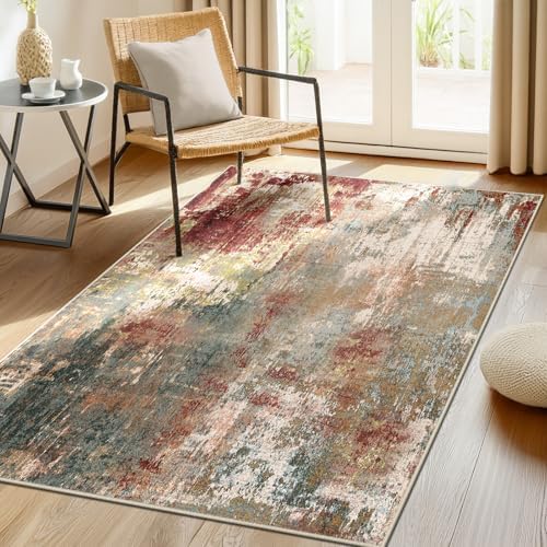 RELEANY Washable 3'x5' Abstract Area Rug for Living Room Rustic Brown by RELEANY