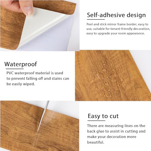 10M Mirror Border Peel and Stick, Wood Grain Wallpaper Border Mirror Tape - Image 4