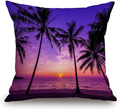 TSSOHU Sunset Beach Pillow Cover 18x18 Inch Tropical Palm Tree Landscape Cotton Linen Cushion Cover for Home Sofa Chair Decor Farmhouse Pillow Case by TSSOHU