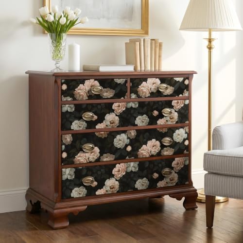 CRE8TIVE Dark Floral Wallpaper Peel and Stick Vintage Non‑Woven Wallpaper | 12"x118" Moody Rose Floral Wallpaper for Bedroom, Removable Self Adhesive Botanical Wall Mural for Bathroom Cabinets Drawers - Image 3