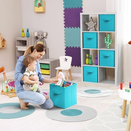 Sorbus Fabric Storage Cubes, 8 Pack, with Handles (11 Inch, Aqua) - Image 4