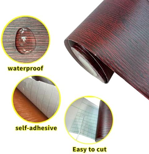 Teemall 10M Black Wood Grain Removable PVC Waterproof Border Wall Decor Removable Self Adhesive Kitchen Bathroom Tiles Sticker Wallpaper 4.2x390 (Red, 2" x 390") - Image 3