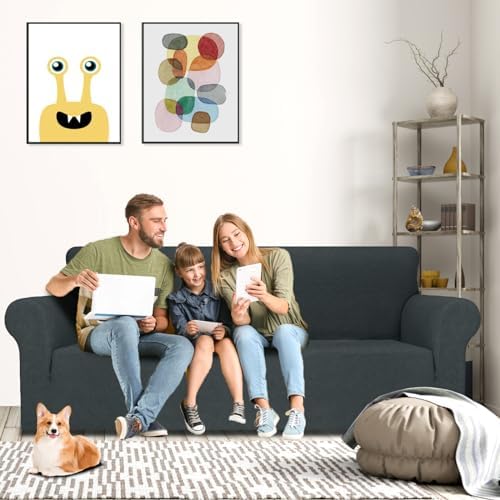 MAXIJIN Stretch Oversized Couch Covers for 3 Cushion Couch (91"-110"), 1-Piece Large Sofa Cover Slipcover Furniture Protector for Kids,Dogs (Extra Large, Diamond Pattern Gray) - Image 2
