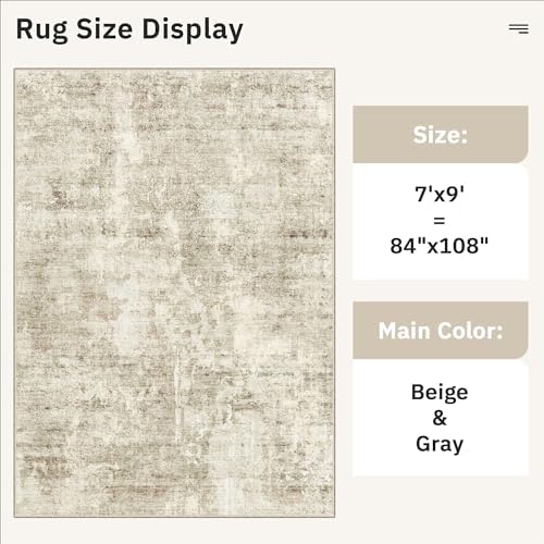 Soalmost Abstract 7x9 Area Rug for Living Room Washable Rugs Beige/Gray - Image 5