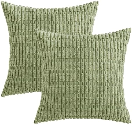 MIULEE Corduroy Decorative Throw Pillow Covers 16x16 Sage Green Pack of 2 - Image 6