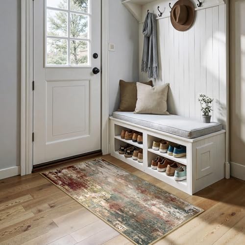 RELEANY Washable 2'x5' Abstract Area Rug for Living Room Rustic Brown by RELEANY