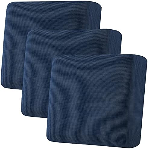 H.VERSAILTEX Super Stretch Individual Seat Cushion Covers - Sofa & Couch Cushion Slipcover Sets - Thick Jacquard Textured Twill Fabric (3 Piece XL Sofa Cushion Covers, Navy) by HVERSAILTEX