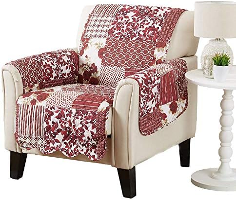 Great Bay Home Reversible Patchwork Chair Cover - Washable Slipcover Furniture Protector with Elastic Straps - Perfect for Kids & Pets - Box-Stitched Detail (Burgundy) by GreatBayHome