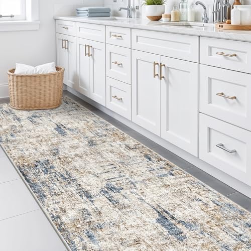 Carpet Runners for Hallway 12ft - Long Kitchen Rug Hall Floor Runners Non-Slip Washable, Modern Abstract Neutral Low Pile for Entryway Bedroom Living Room (3x12 Blue Brown) - Image 6