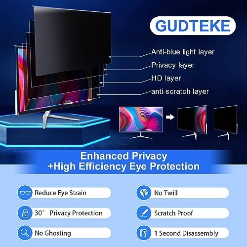 Computer Privacy Screen Filter 21.5 Hanging Monitor Privacy Screen Protector for 16:9 Aspect Ratio Widescreen Computer Monitor, Eye Protection Anti Glare Blue Light Screen Protector - Image 2
