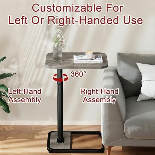 GOYLSER C Shaped End Table for Couch, Height Adjustable Living Room Rotating Couch Tray Tables Sofa Table Tv Trays for Bedroom, Swivel Wooden Side Table for Small Space, Grey - Image 4