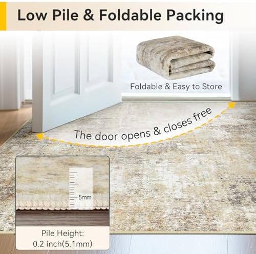RELEANY Washable 3'x5' Abstract Area Rug for Living Room Neutral Brown - Image 6