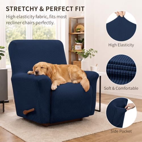 KEKUOU Recliner Chair Covers, 1-Piece Lazy Boy Recliner Covers, Navy Blue - Image 2