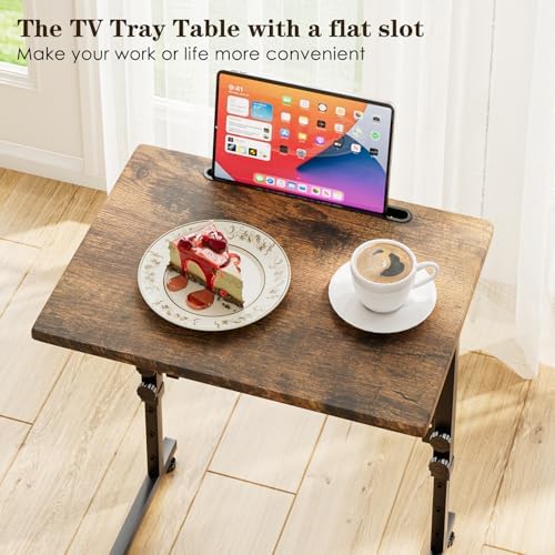 Adjustable Folding TV Tray Table,TV Dinner Small Foldable C-Shaped End Table for Eating,6 Height Adjustable Slide Under Couch Side with Sturdy MDF Top,No Assembly(Brown,2Pcs) - Image 6