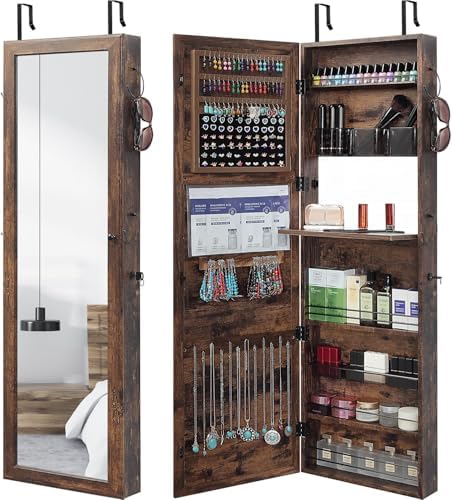 GISSAR Jewelry Mirror Armoire Wall Mount Over The Door Mirror Jewelry Cabinet Storage Mirror Organizer Lockable Full Length Door Mirror,Vintage Brown, GMJ2003V by GISSAR
