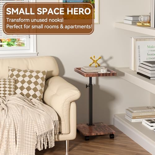 C Table Side Table Adjustable Height, 360°Swivel TV Tray Table with Wheels, Small Table for Eating, Dinner, C Shaped End Tables Living Room and Bedroom for Sofa, Couch, Bed,Chair, Snack - Image 4
