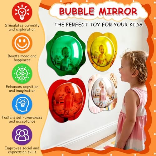 4PCS Sensory Wall Bubble Mirror, Color Convex Acrylic Mirror, 10 X 10 Inch - Image 4