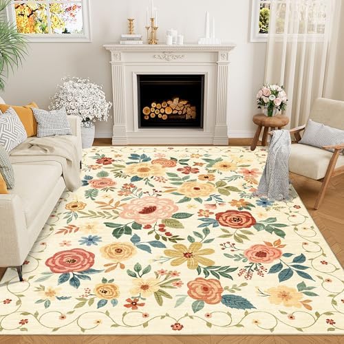 DUKINO 9x12 Area Rug for Living Room, Washable Rug Non Slip, Beige Yellow by DUKINO