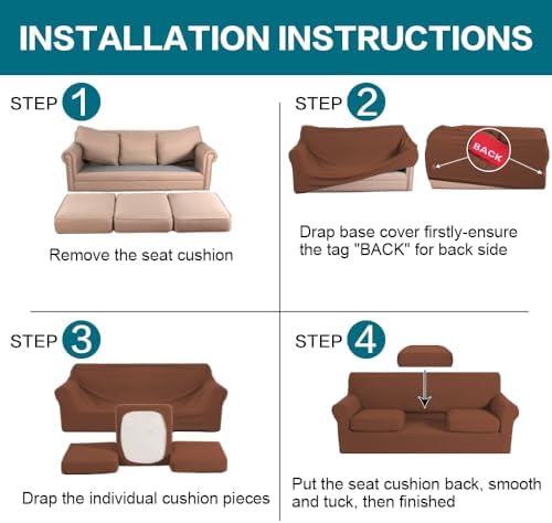 Turquoize 4 Piece Sofa Covers for 3 Cushion Couch Slipcover Soft Cover Dogs-Washable Furniture with Individual Covers,Feature Jacquard Fabric(3 Cushion Sofa, Caramel) - Image 6