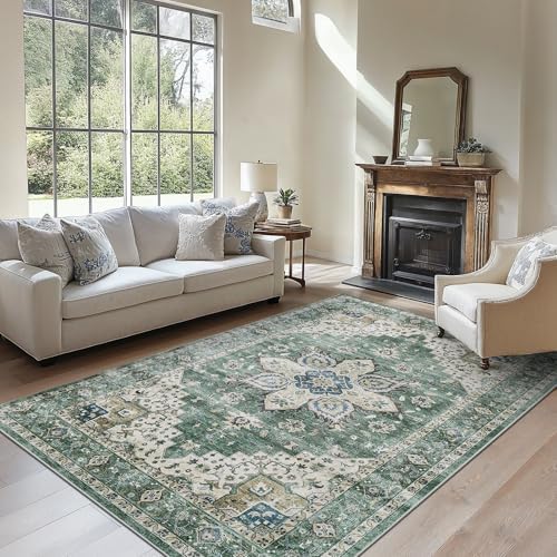 AMADA HOMEFURNISHING 5x7 Area Rugs, Washable Living Room Rug Low-Profile with Non-Slip Backing & Durable Edge Binding, Vintage 5x7 Rugs for Living Room, Bedroom, Dining Room by AMADAHOMEFURNISHING