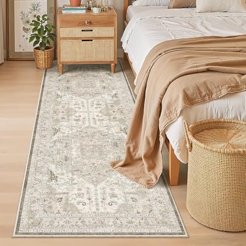 Madane Hallway Runner 3x8, Kitchen Rugs Washable Entry Rug, Ivory/Brown - Image 4