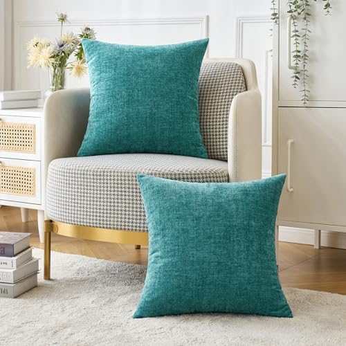 MIULEE Soft Chenille Throw Pillow Covers Teal 18x18 Inch Pack of 2 - Image 5