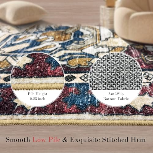RUGSURE Washable Area Rugs - Perfect for Living Room, Bedroom, Kids Room, Nursery - Stain & Water Resistant Non-Slip, Pet & Child Friendly, Vintage Tribal Area Rugs (Rust and Bule, 2'6'' x 8') - Image 5